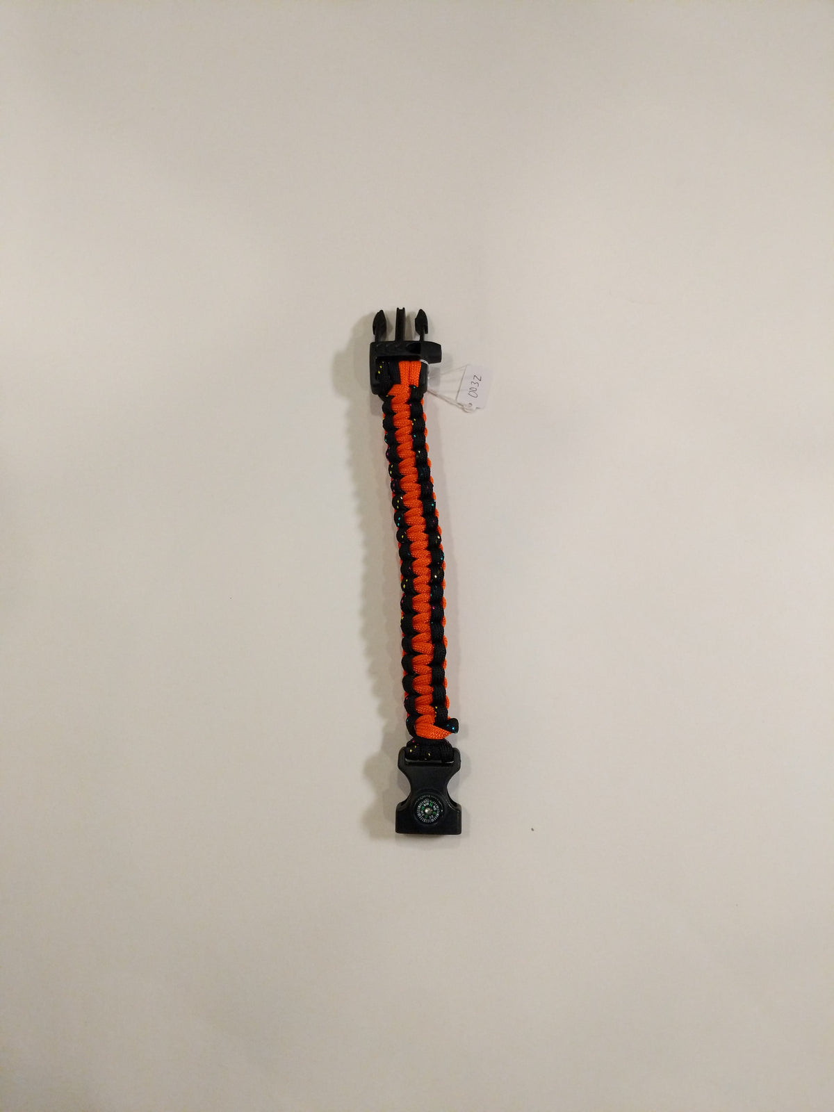 0032 Black Sparkles and Orange Compass and Whistle Paracord Bracelet