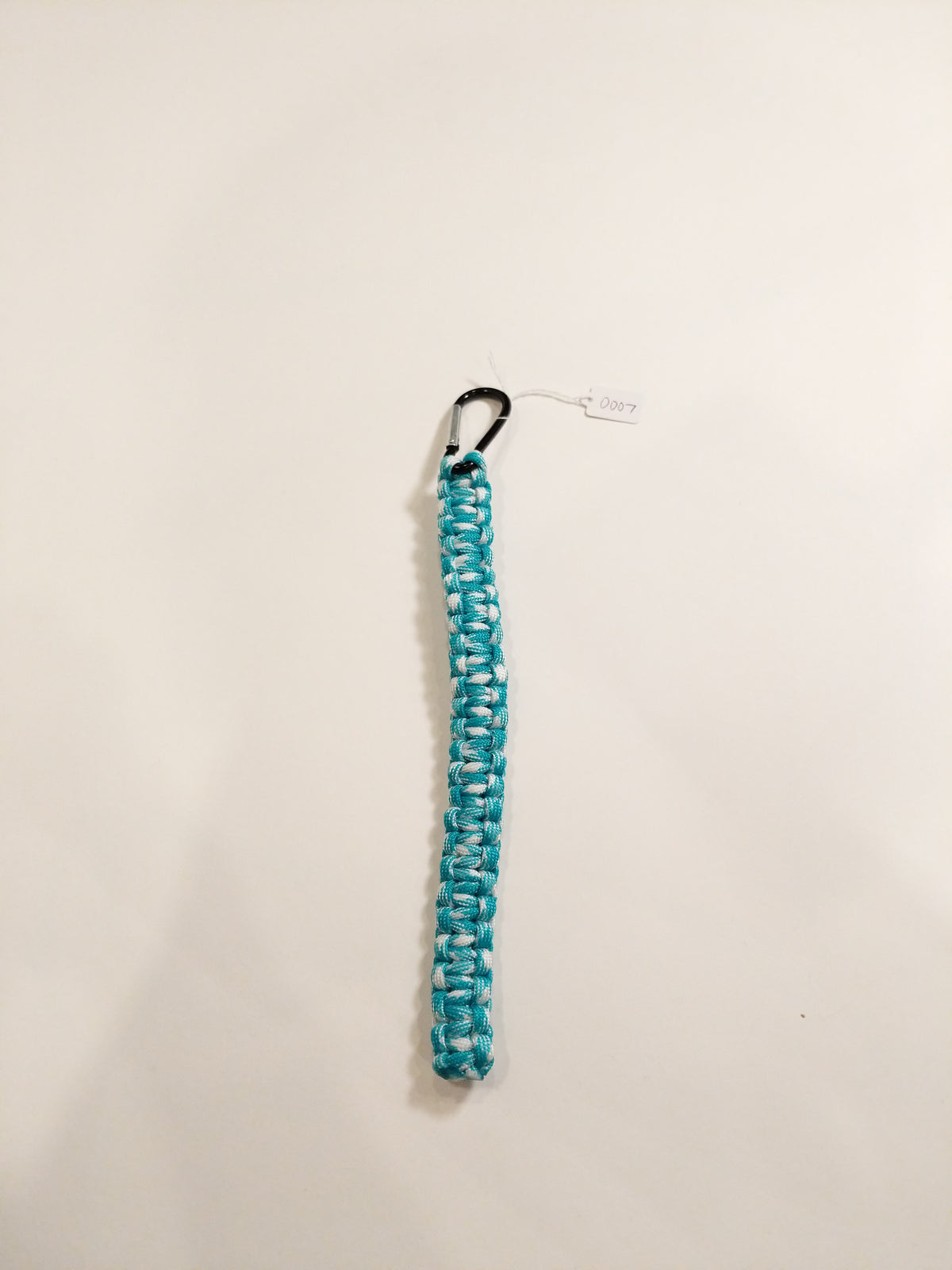 0007 Teal and White Paracord Keychain