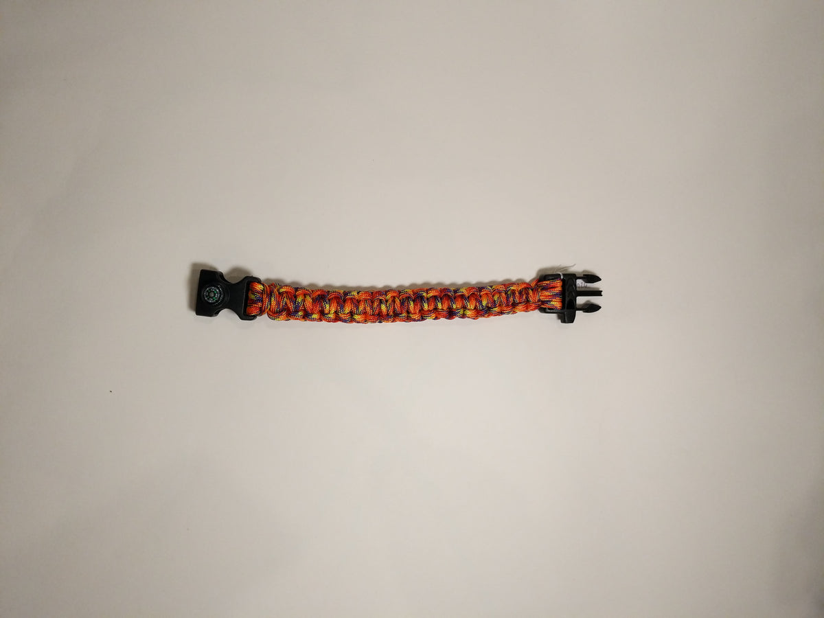 0026 Orange Compass and Whistle Paracord Bracelet