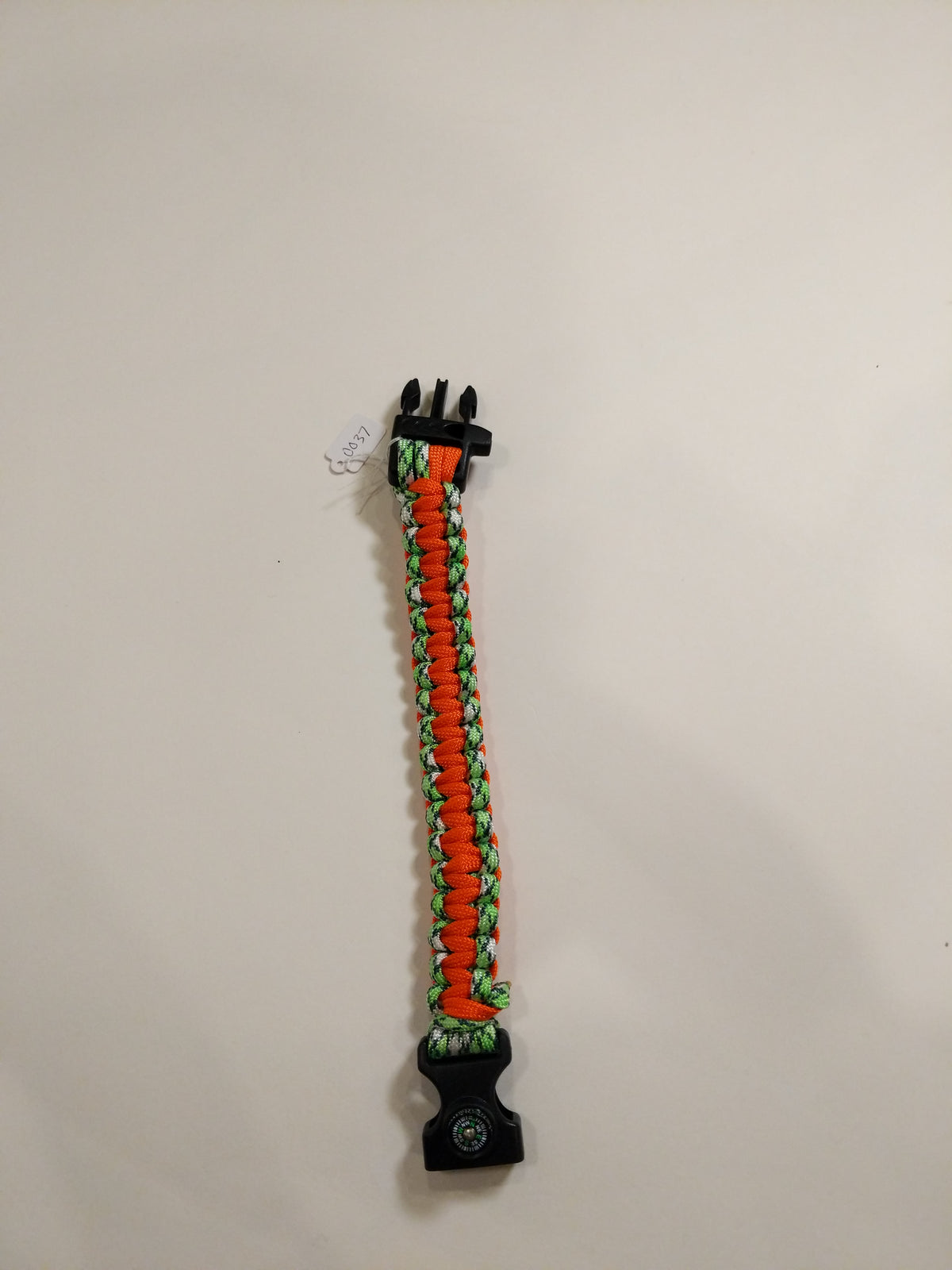 0037 Green and Orange Compass and Whistle Paracord Bracelet