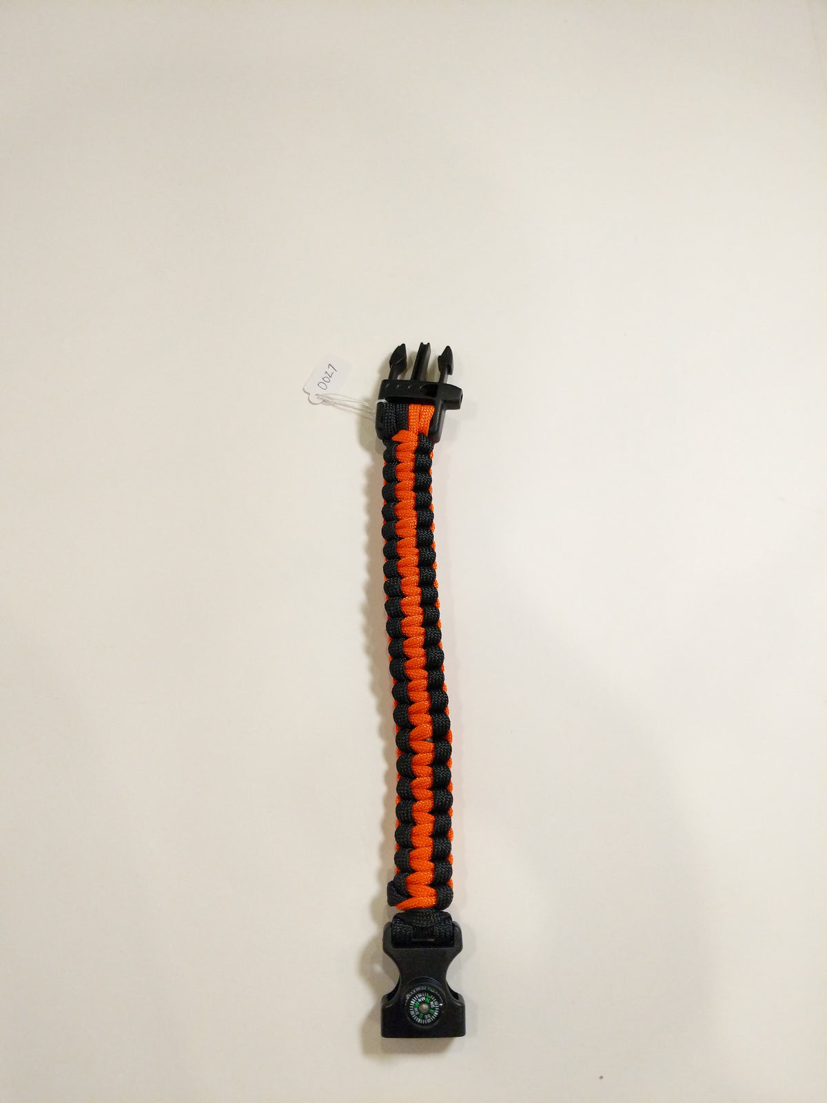 0027 Black and Orange Compass and Whistle Paracord Bracelet