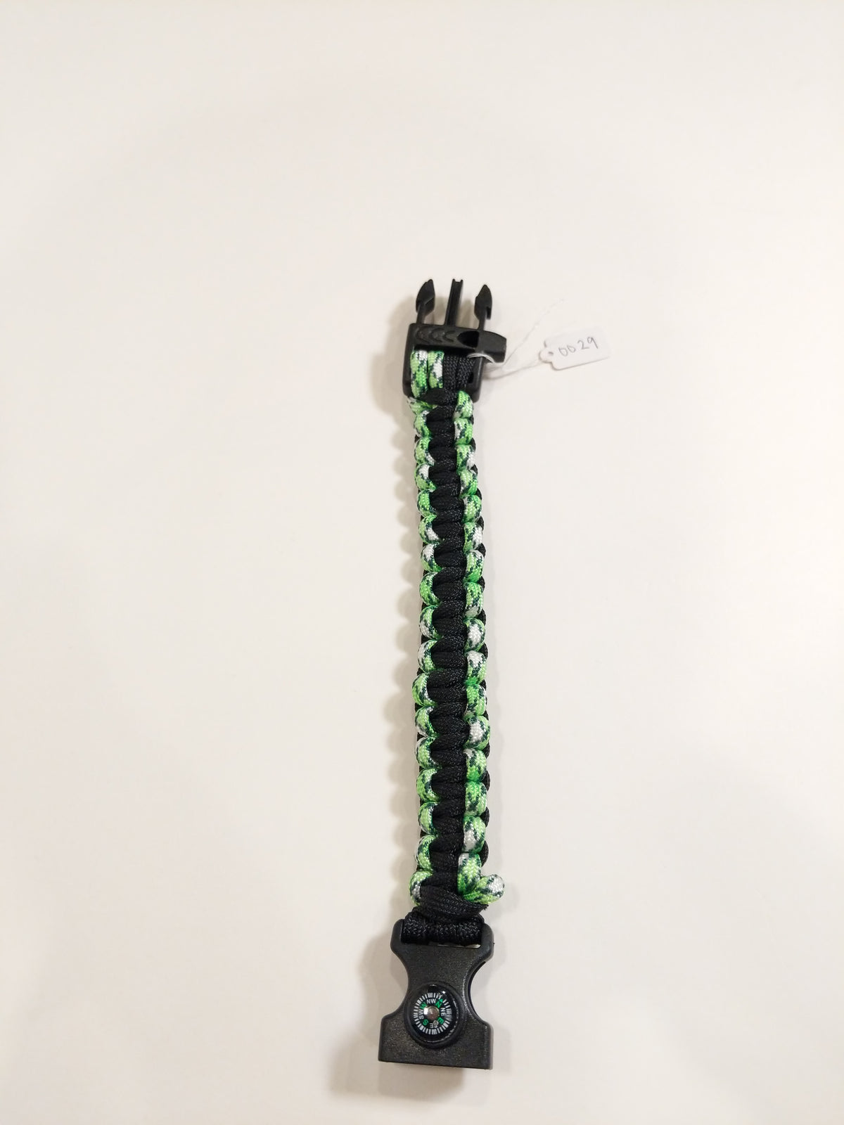 0029 Black and Green Compass and Whistle Paracord Bracelet